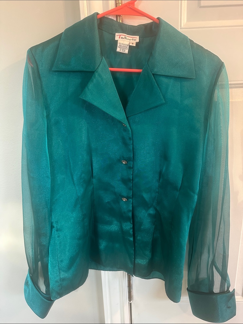 Talbots Teal Sheer Button-Front Blouse